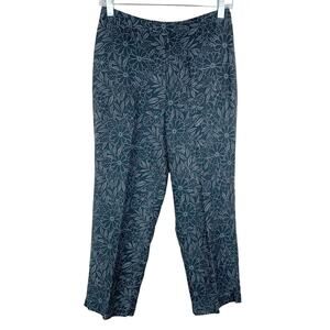 Tommy Bahama Cropped Boho‎ Pants 100% Silk Navy Floral High Rise Women Size 12